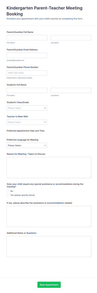 Kindergarten Parent Teacher Meeting Booking Form Template