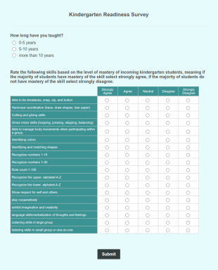 Kindergarten Readiness Survey Form Template