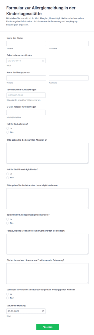 Kindergartenallergie Formular