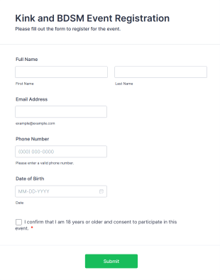 Kink And BDSM Event Registration Form Template