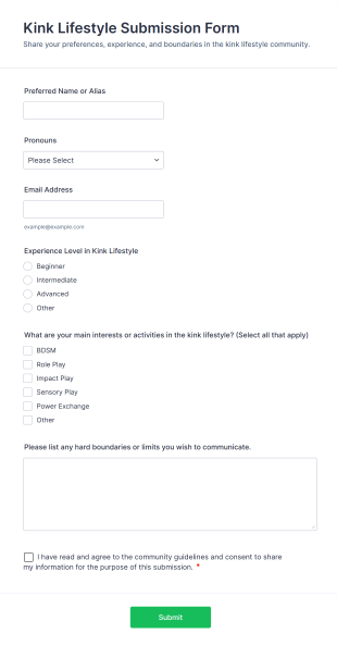 Kink Lifestyle Submission Form Form Template