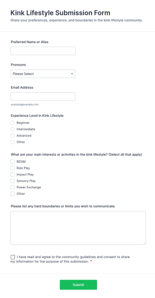 Kink Lifestyle Submission Form Template