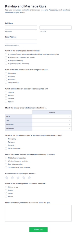 Kinship And Marriage Quiz Form Template