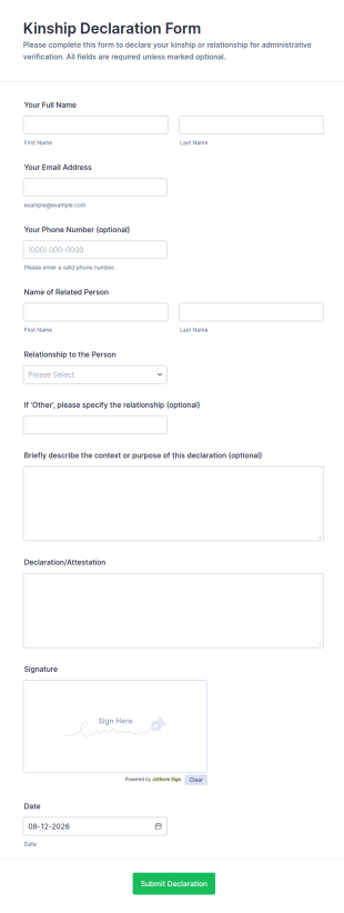 Kinship Declaration Form Template