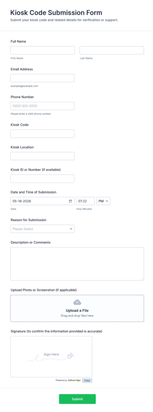 Kiosk Code Submission Form Template