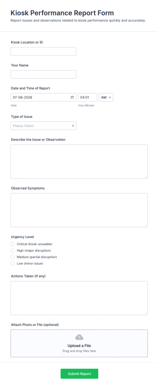 Kiosk Performance Report Form Template