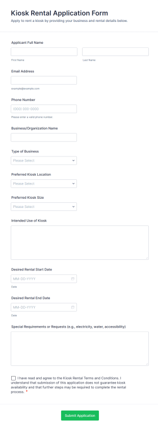 Kiosk Rental Application Form Template