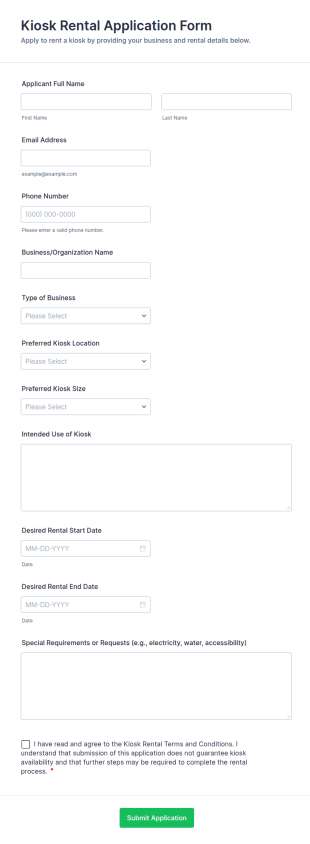 Kiosk Rental Application Form Template