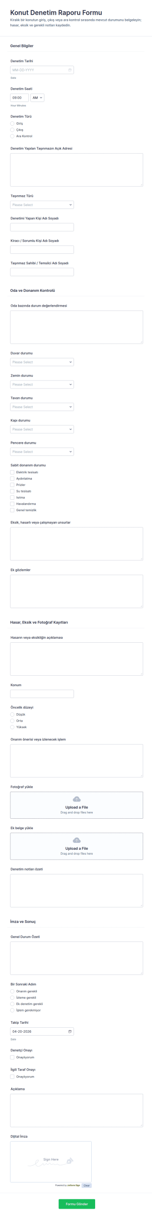 Kira Denetim Raporu Form Şablonu