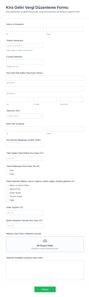 Kira Geliri Vergi Düzenleme Form Şablonu
