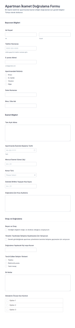 Kira İkametgah Doğrulama Formu 🏢 Form Şablonu