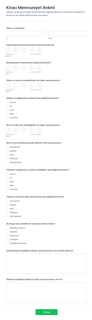 Kira Müşteri Memnuniyet Anketi Form Şablonu