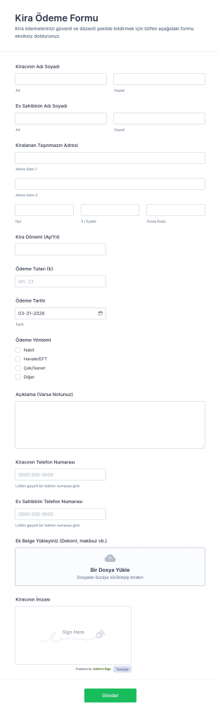 Kira Ödeme Form Şablonu