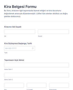 Kira Sertifikası Form Şablonu