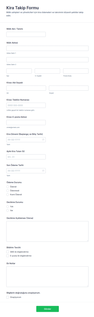 Kira Takvimi Form Şablonu