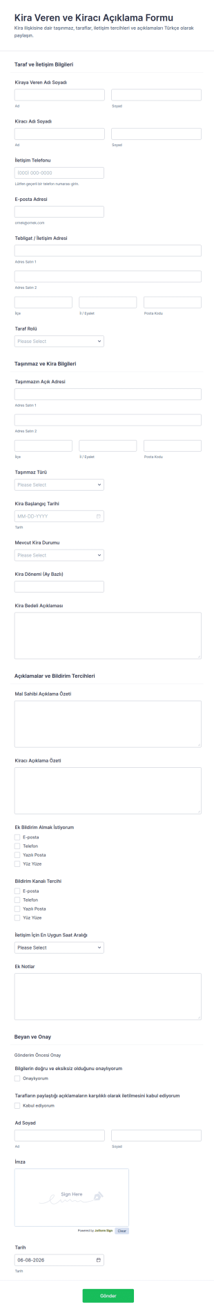 Kira Ve Kiracı Bilgilendirme Form Şablonu