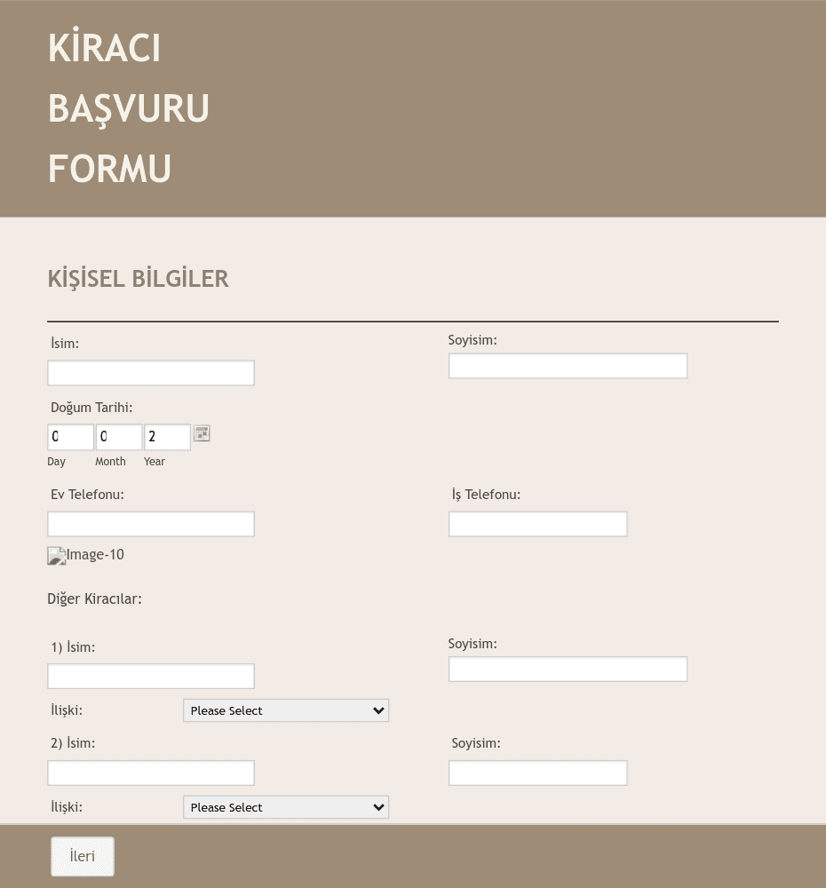 Kiracı Başvuru Formu