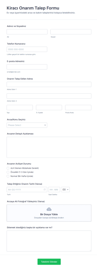Kiracı Onarım Talep Form Şablonu
