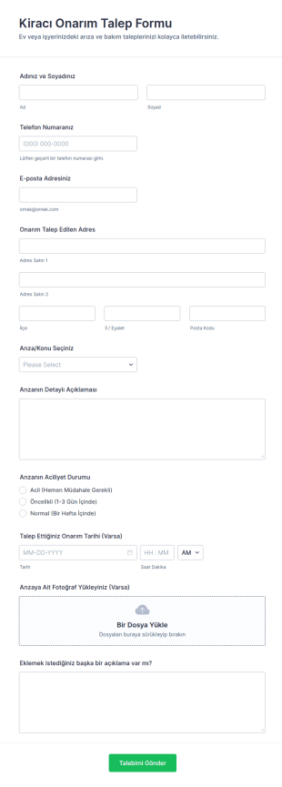 Kiracı Onarım Talep Form Şablonu