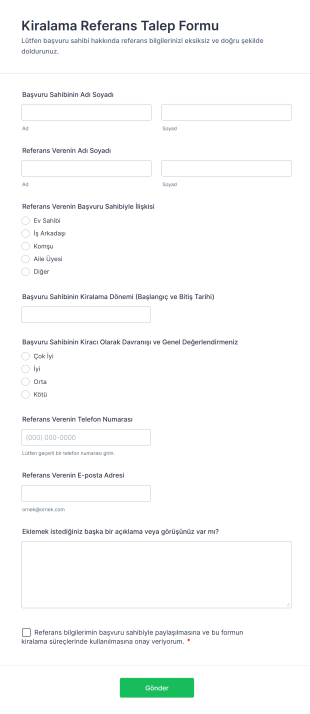 Kiralama Referans Talep Form Template