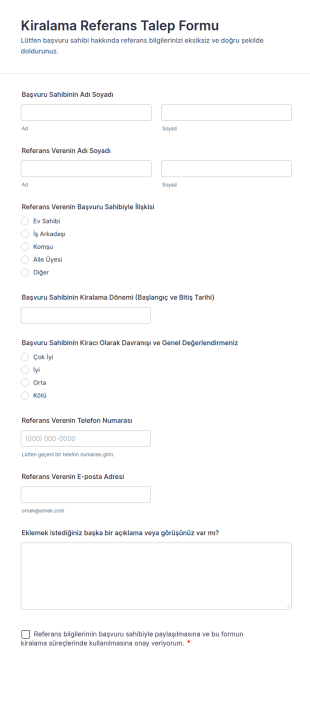 Kiralama Referans Talep Form Şablonu