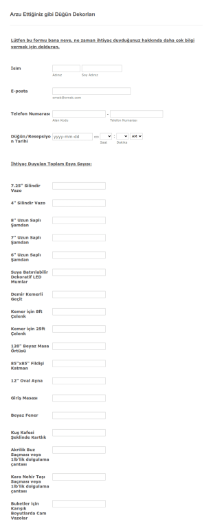 Kiralık Düğün Dekorları Form Şablonu