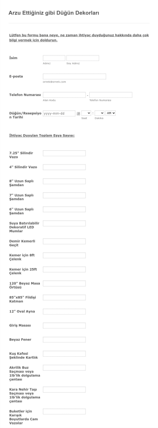 Kiralık Düğün Dekorları Form Template