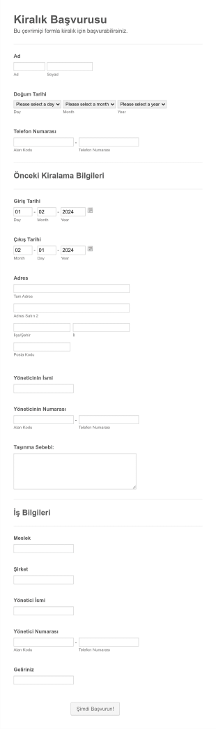 Kiralık Emlak Başvuru Form Şablonu