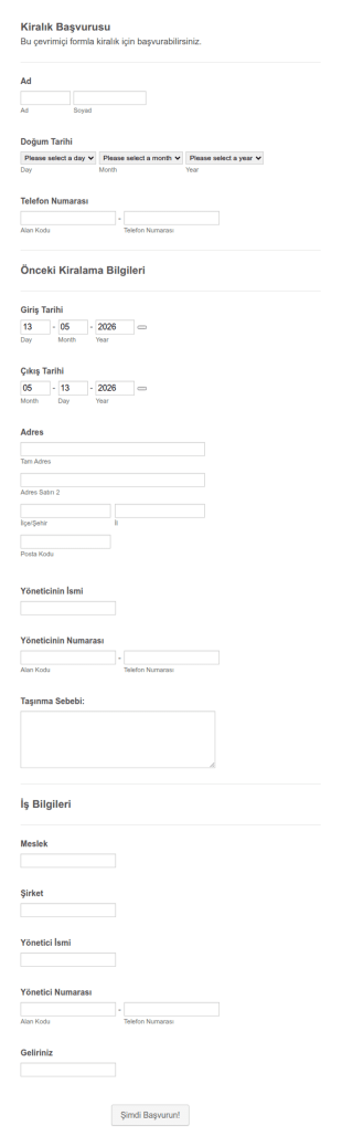 Kiralık Emlak Başvuru Form Şablonu