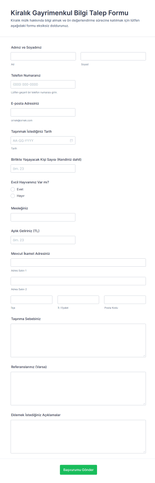 Kiralık Gayrimenkul Bilgi Talep Form Şablonu