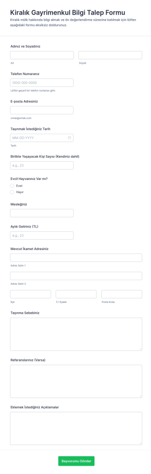 Kiralık Gayrimenkul Bilgi Talep Form Şablonu