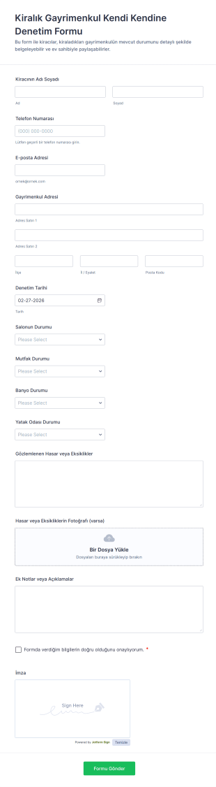 Kiralık Gayrimenkul Kendi Kendine Denetim Form Şablonu