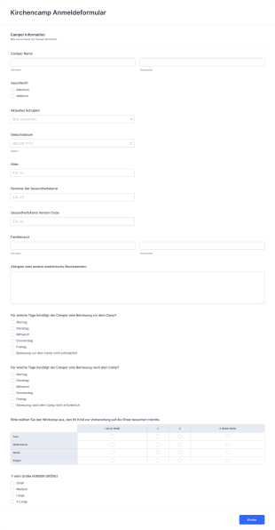 Kirchencamp Anmeldeformular Form Template