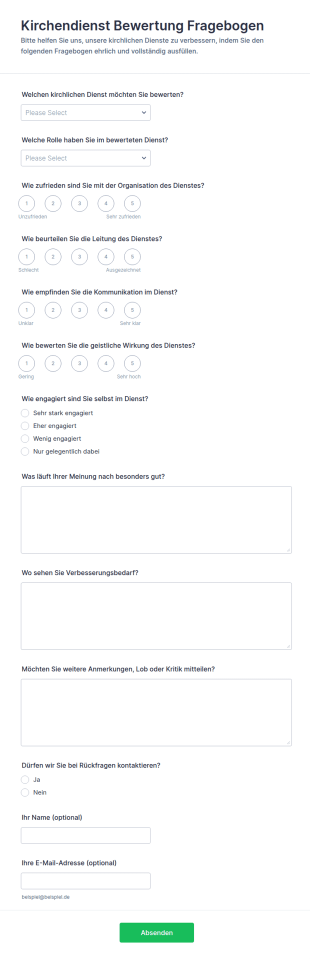 Kirchendienst Bewertung Fragebogen