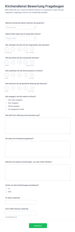 Kirchendienst Bewertung Fragebogen