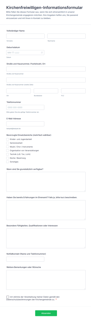 Kirchenfreiwilligen Informationsformular
