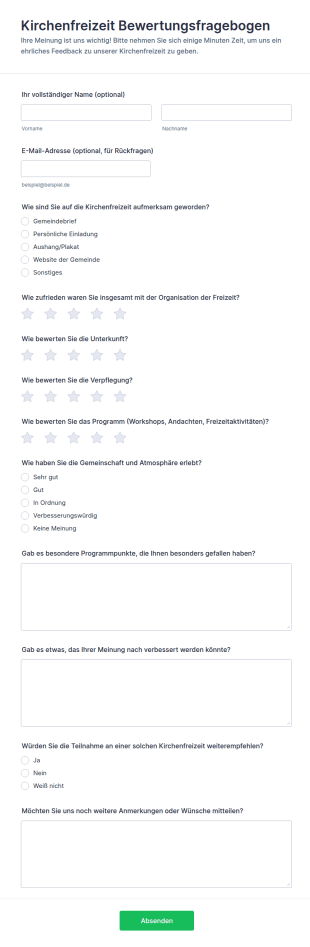 Kirchenfreizeit Bewertungsfragebogen