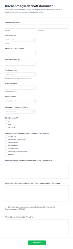 Kirchenmitgliedschaftsformular