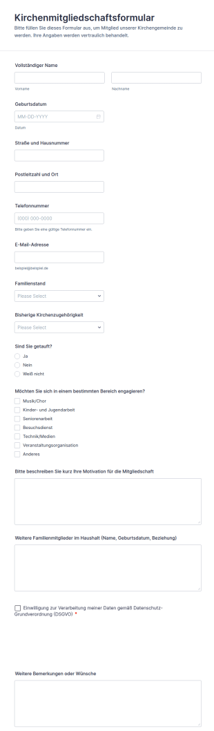 Kirchenmitgliedschaftsformular