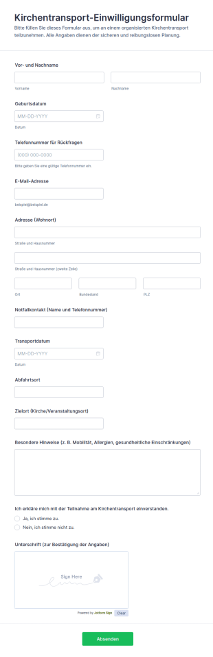 Kirchentransport Einwilligungsformular
