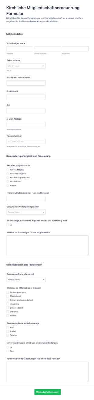 Kirchgemeindemitgliedschaft Erneuerung Formular