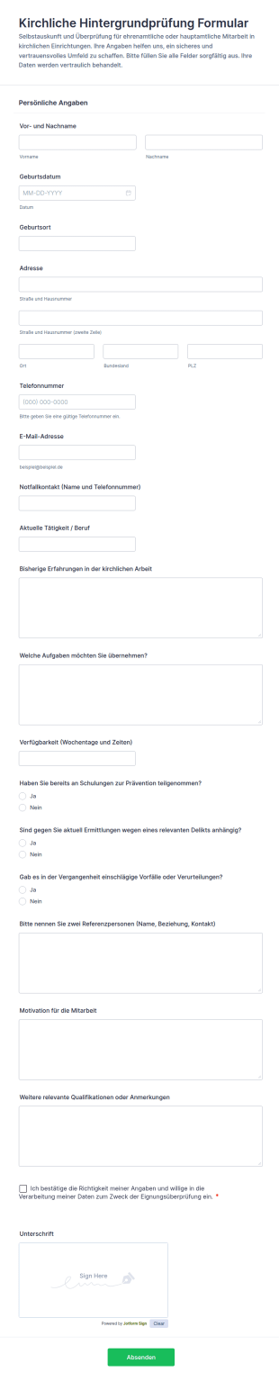 Kirchliche Hintergrundprüfung Formular