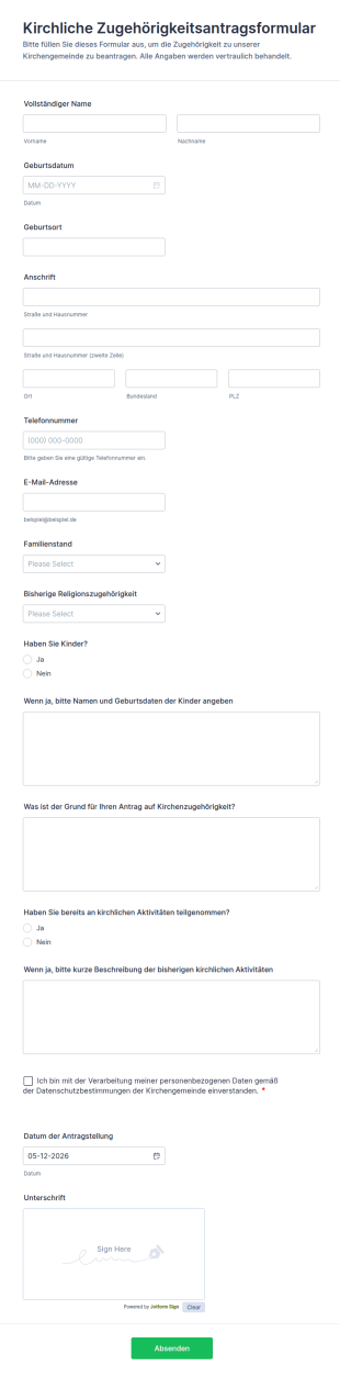 Kirchliche Zugehörigkeitsantragsformular