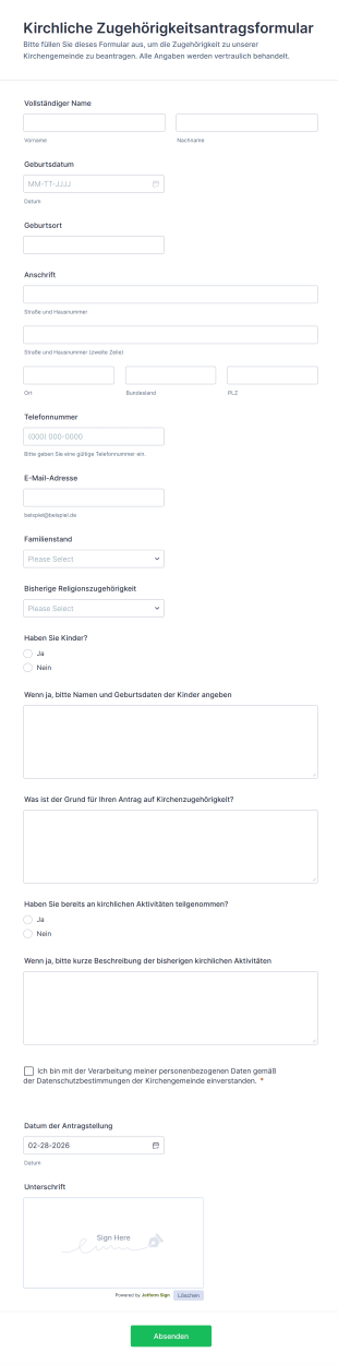 Kirchliche Zugehörigkeitsantragsformular