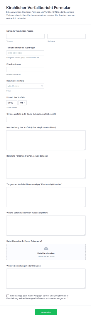 Kirchlicher Vorfallbericht Formular