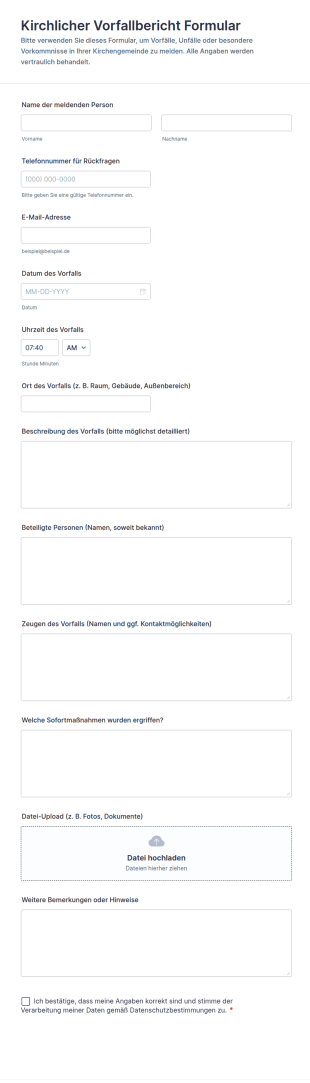 Kirchlicher Vorfallbericht Formular