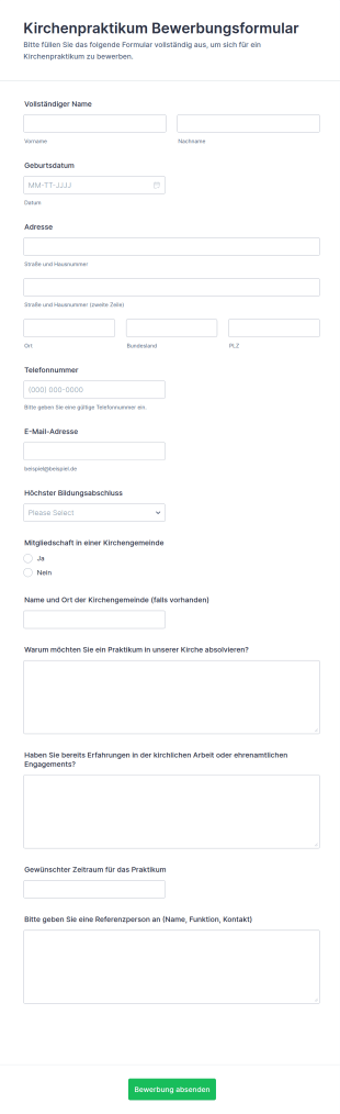 Kirchliches Praktikumsbewerbungsformular