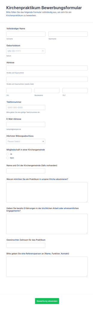 Kirchliches Praktikumsbewerbungsformular
