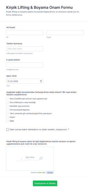 Kirpik Lifting & Boyama Onam Form Şablonu