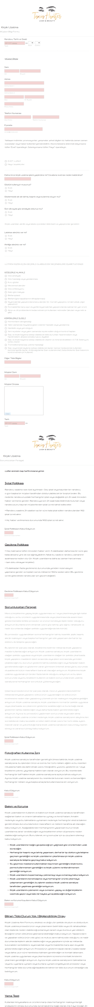 Kirpik Uzatma Danışma Form Şablonu